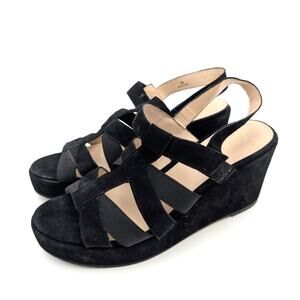 Pelle Moda Kym Platform Wedge Heel Sandal Open Toe Women's Black Size US8M EU39